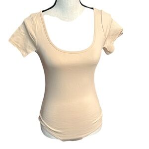 Cream Fitted Cap Sleeve Bodysuit
